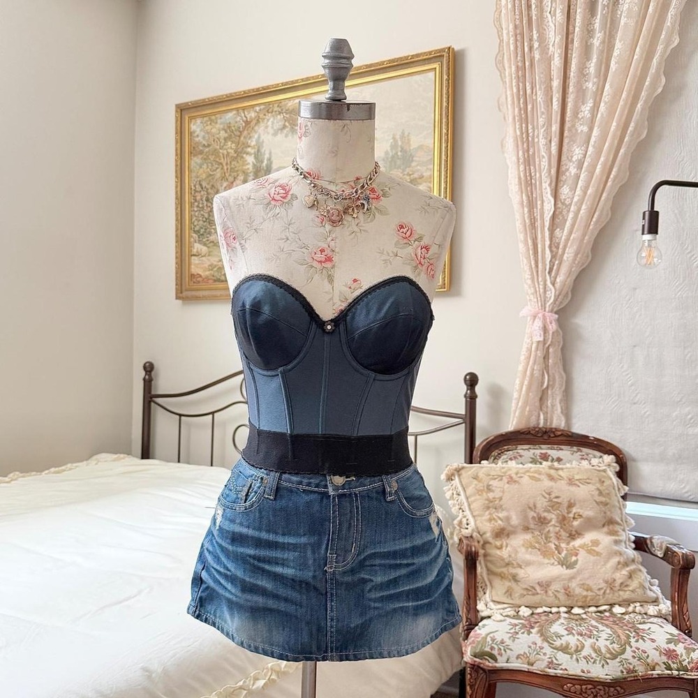 90s Dominique size 32C blue satin bustier corset top